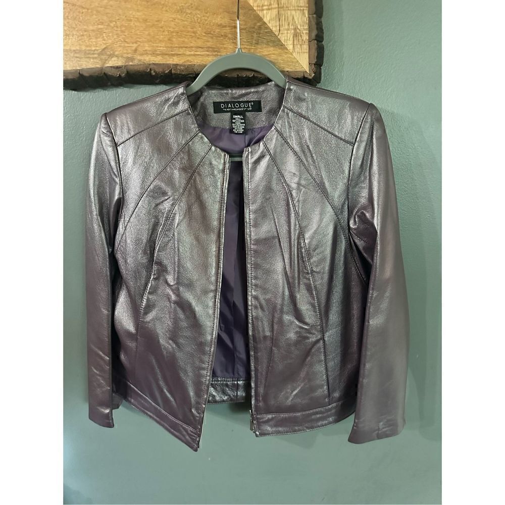 Vintage metallic purple leather jacket with pockets, and a beautiful purple l